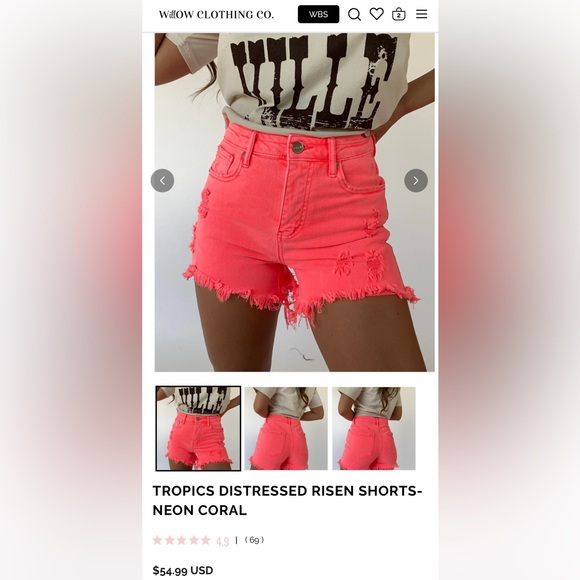 Women's Risen Coral Distressed Shorts - Picture 7 of 8
